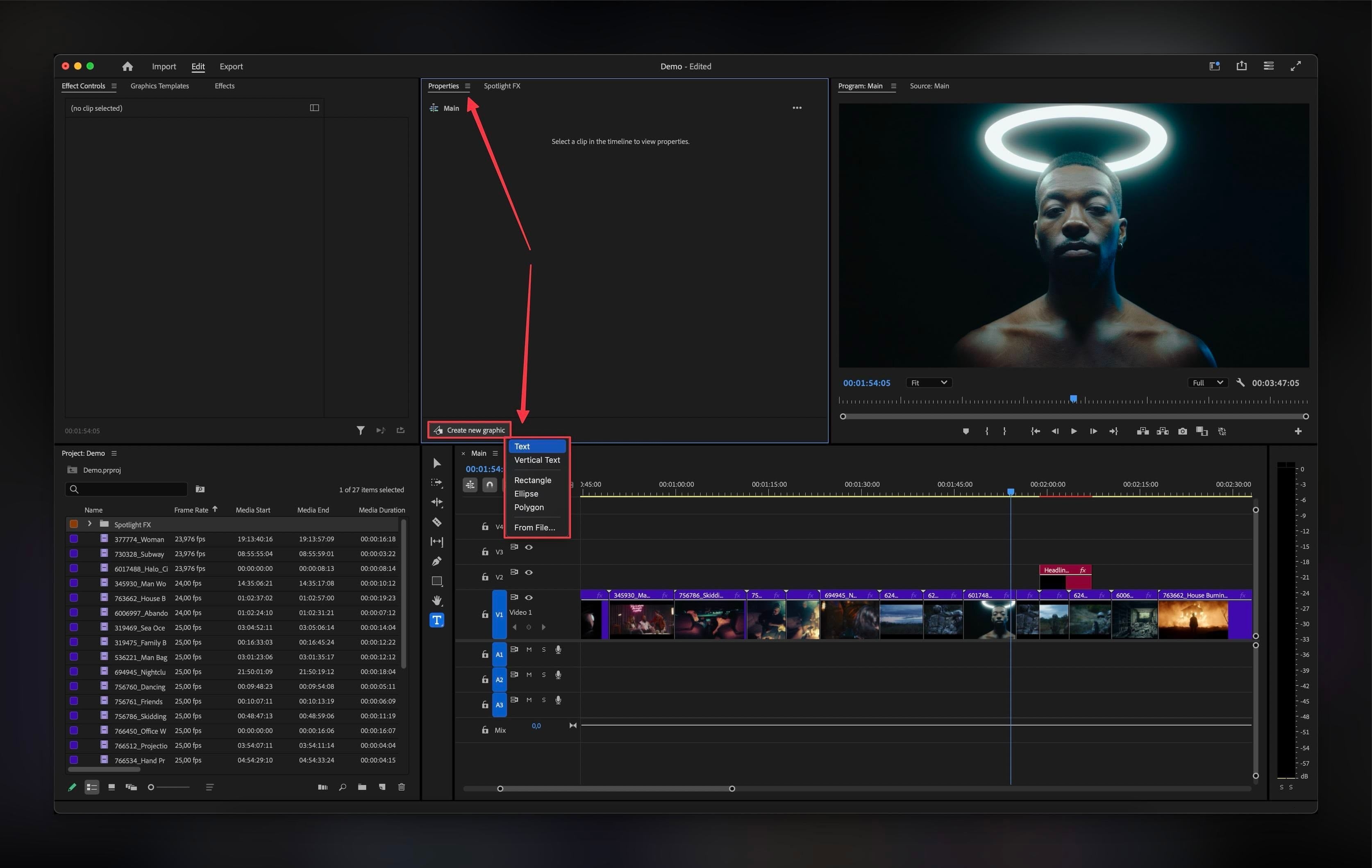 Creating text using the new Properties Panel in Premiere Pro 2025